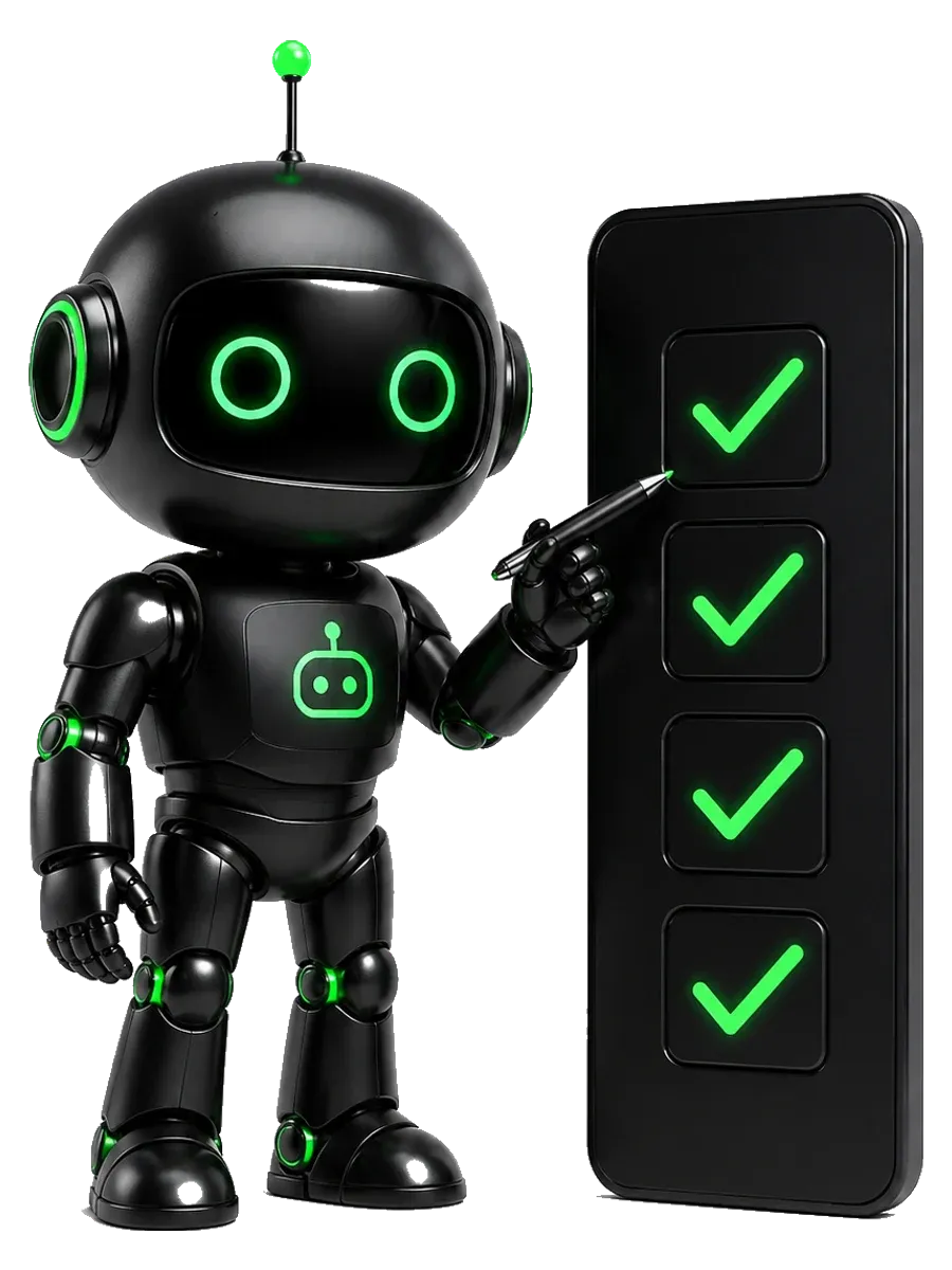 BMO marcando con un lapiz los cuatro pasos de una lista de verificacion